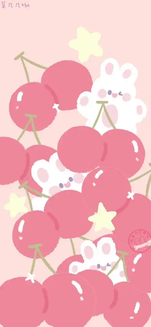 最爱樱桃和番茄 满满少女心的水果小兔手机壁纸呀