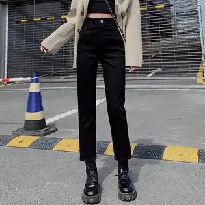 小黑裤显瘦直筒牛仔裤女春秋2022新款高腰烟管裤小个子黑色裤子女