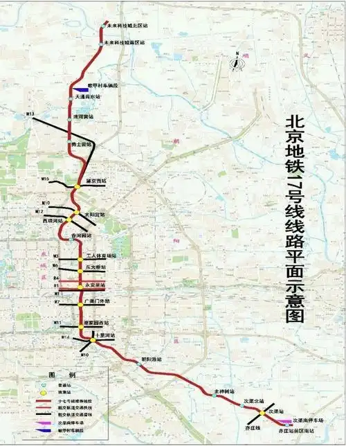 北京地铁17号线线路平面示意图据悉,作为南北贯通京城的地下大动脉