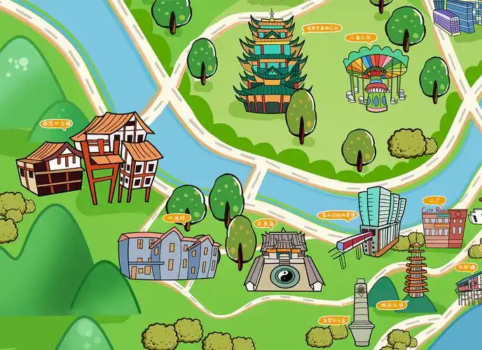 重庆q版可爱风格手绘卡通地图