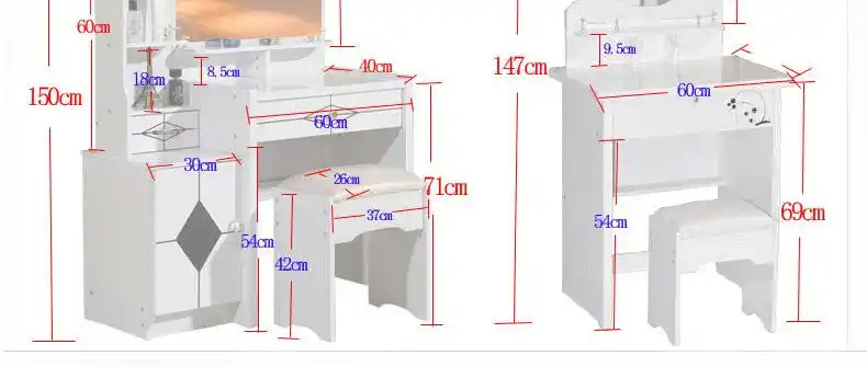 梳妆台尺寸 组合款:90*40*150