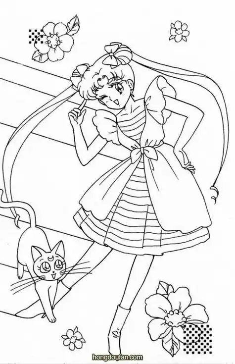 6张美少女月野兔卡通涂色图片下载-红豆饭小学生简笔画大全