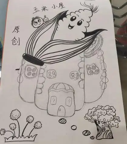 继续蔬菜主题简笔画玉米小屋