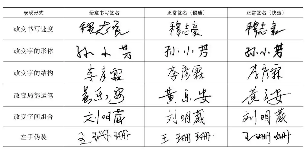 对恶意书写签名笔迹表现形式的初步研究