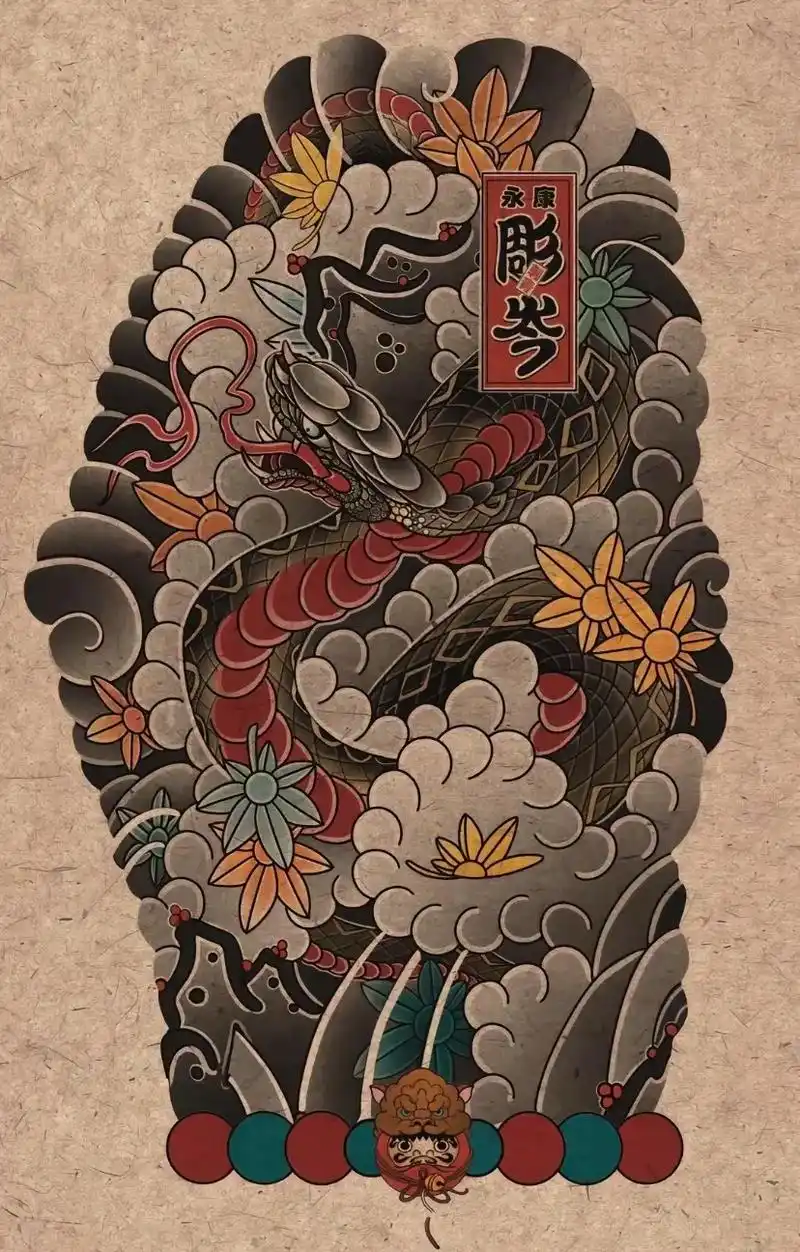 七分袖 #日式老传 #手稿分享 #花臂 - 抖音