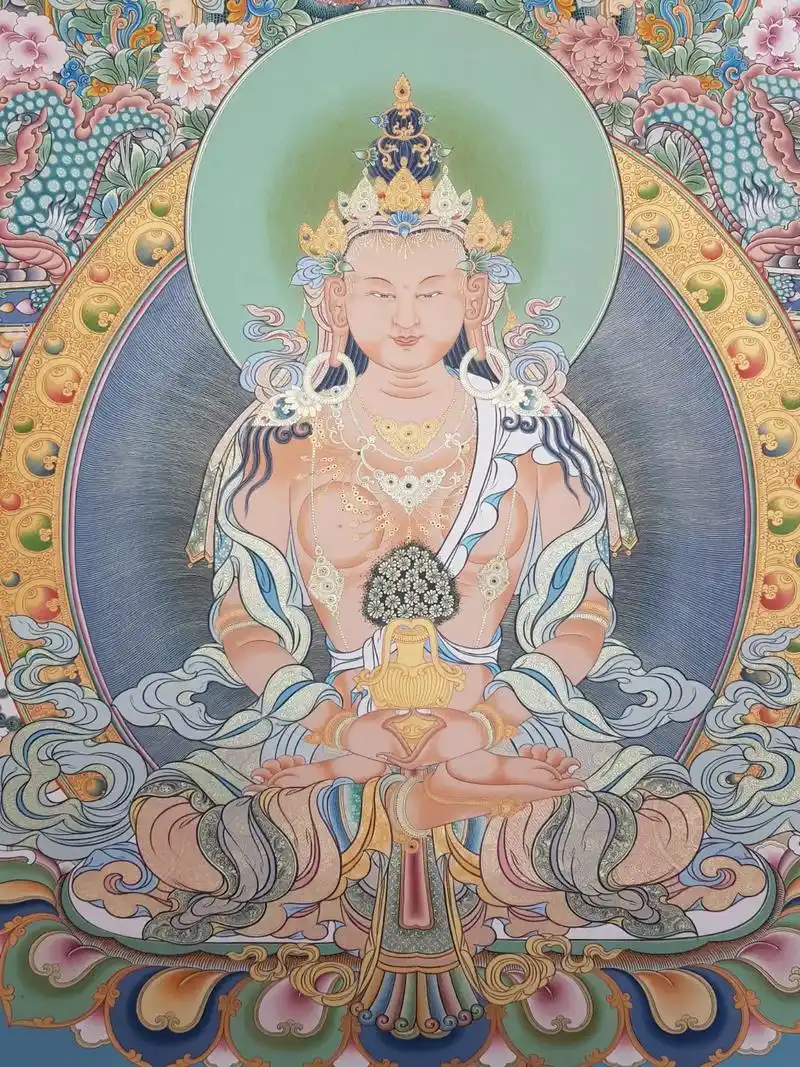 唐卡---长寿三尊."长寿佛"是藏传佛教中对"圣无量寿智决定 - 抖音