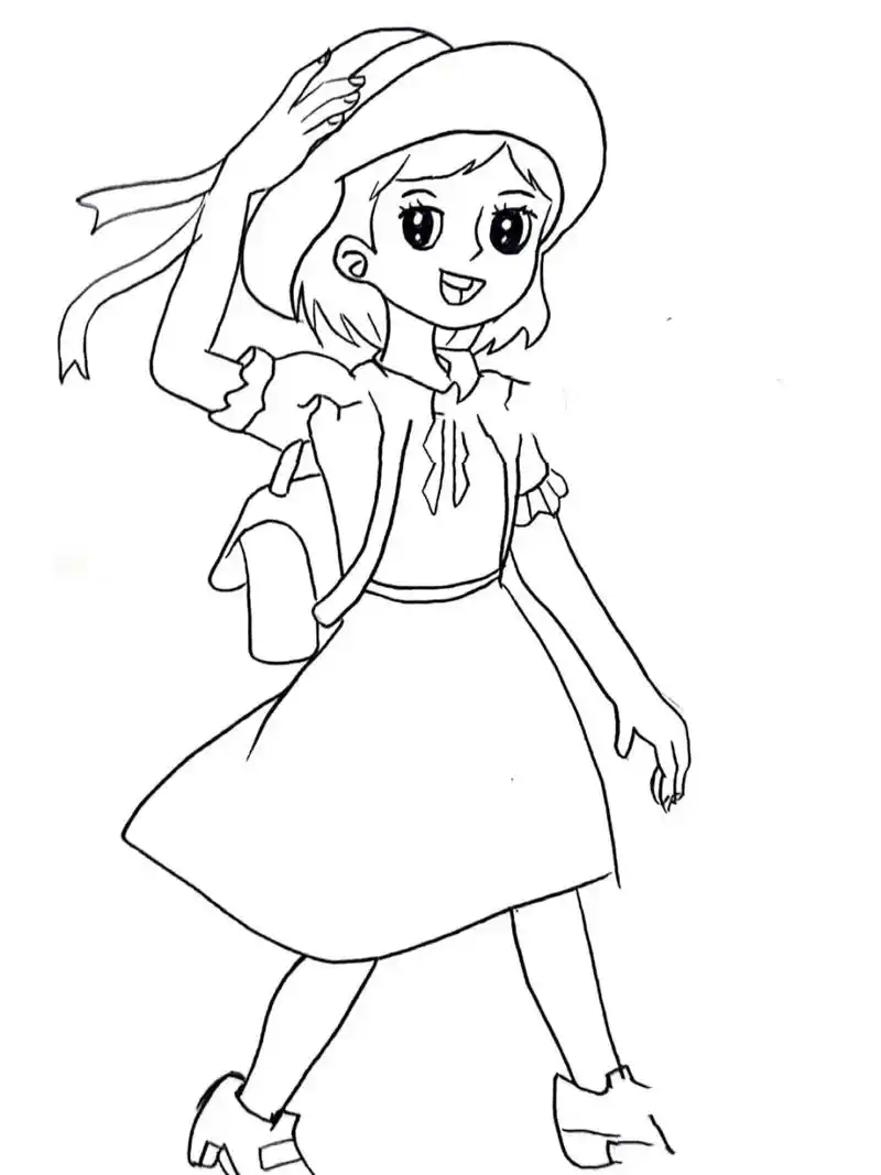 小女孩 春游 散步简笔画漫画 马克笔