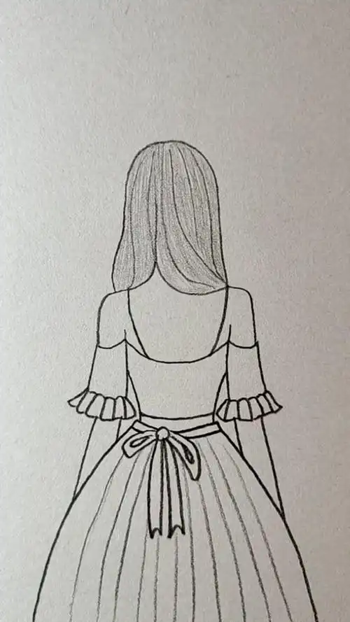 画漂亮的裙装女孩背影