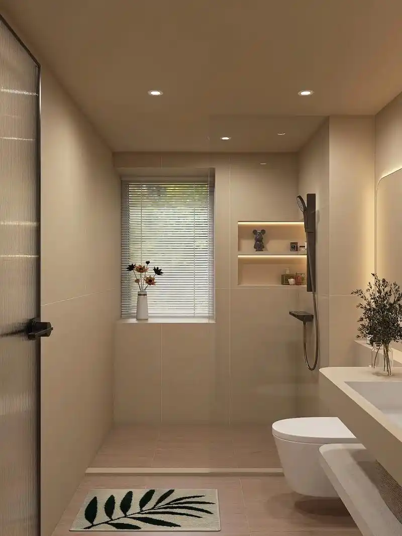 奶咖色卫生间搭配简约花洒!温馨又治愈!