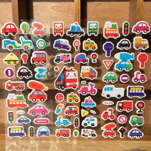 3/6pcs/lot cartoon car transport sticker 3d bubble stickers