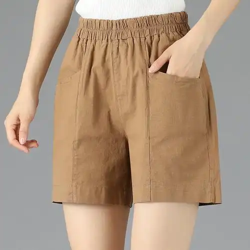 妈妈短裤外穿夏季薄款休闲裤宽松中年女装裤棉麻夏天中老年五分裤