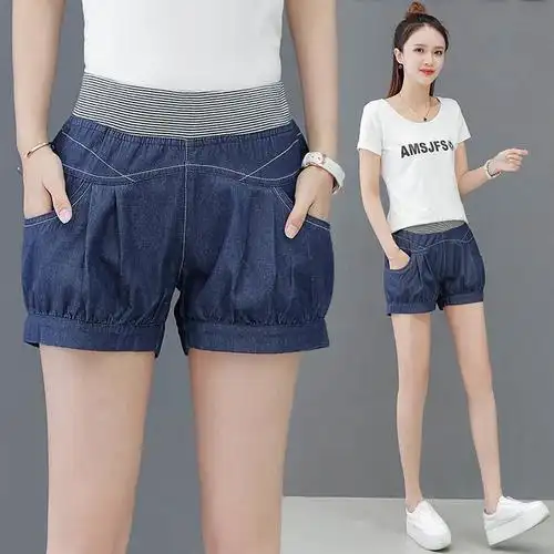 灯笼短裤女宽松牛仔裤夏天薄款三分裤松紧腰百搭大码休闲裤哈伦裤