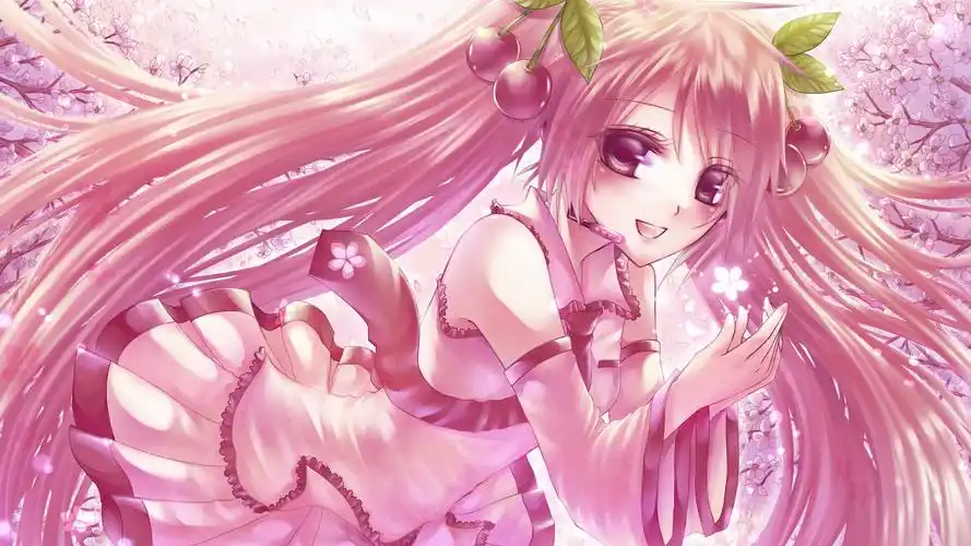 樱花女孩裙子粉色头发可爱动漫女孩壁纸