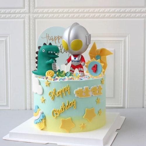 小恐龙奥特曼打小怪兽男孩儿童生日蛋糕装饰摆件生日快乐方牌插件