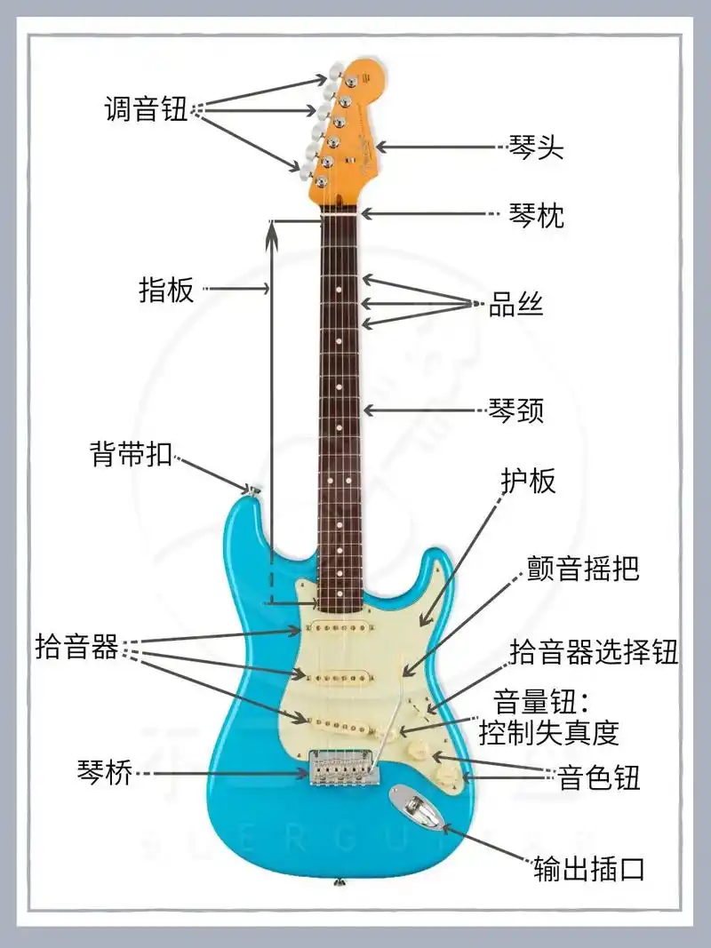电吉他基础知识 本期用一张图,教你认识电吉他的基本构造,方便粉丝们