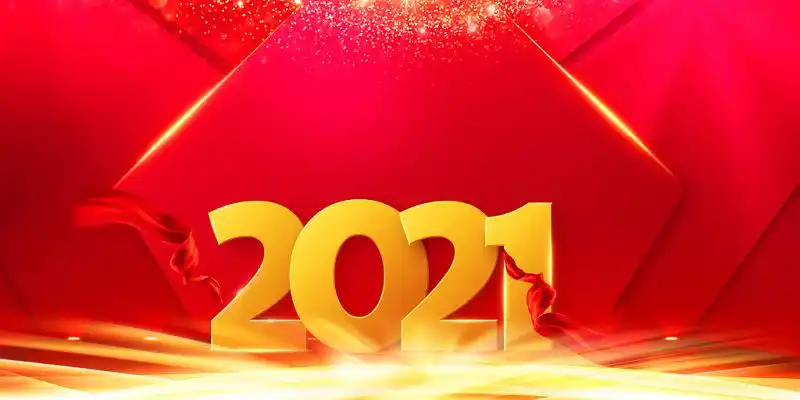 红色几何背景金色线条光效2021新年企业年会展板背景图