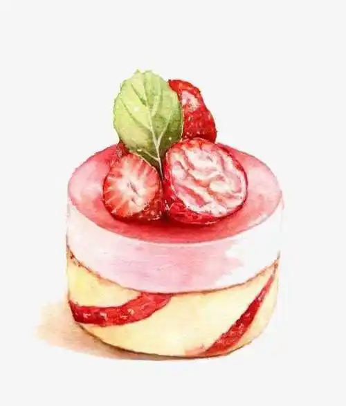 甜蜜很简单水彩笔下的诱人的草莓蛋糕手绘