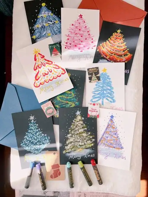 油画棒手绘圣诞小卡片附过程