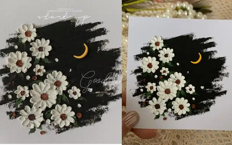 原创油画棒画/简约小雏菊(雏菊和月亮不会画就康康吧)