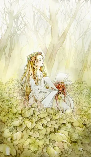 水彩 手绘 少女 森系 插画