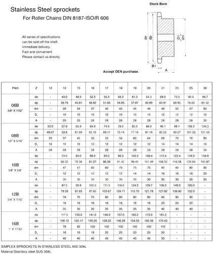 din 8192 stainless steel roller chain simplex sprockets