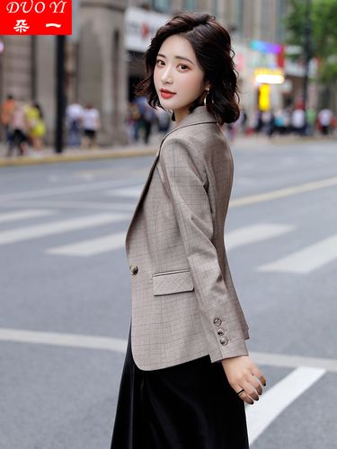 格子西装外套女秋冬休闲英伦风短款修身套装女韩版职业小西服上衣