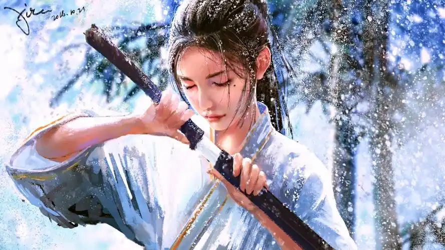 女孩 宝剑 武士 雪 4k动漫图片,4k高清动漫图片,娟娟壁纸