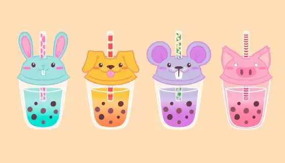 卡哇伊风格的珍珠奶茶矢量素材aiepspng