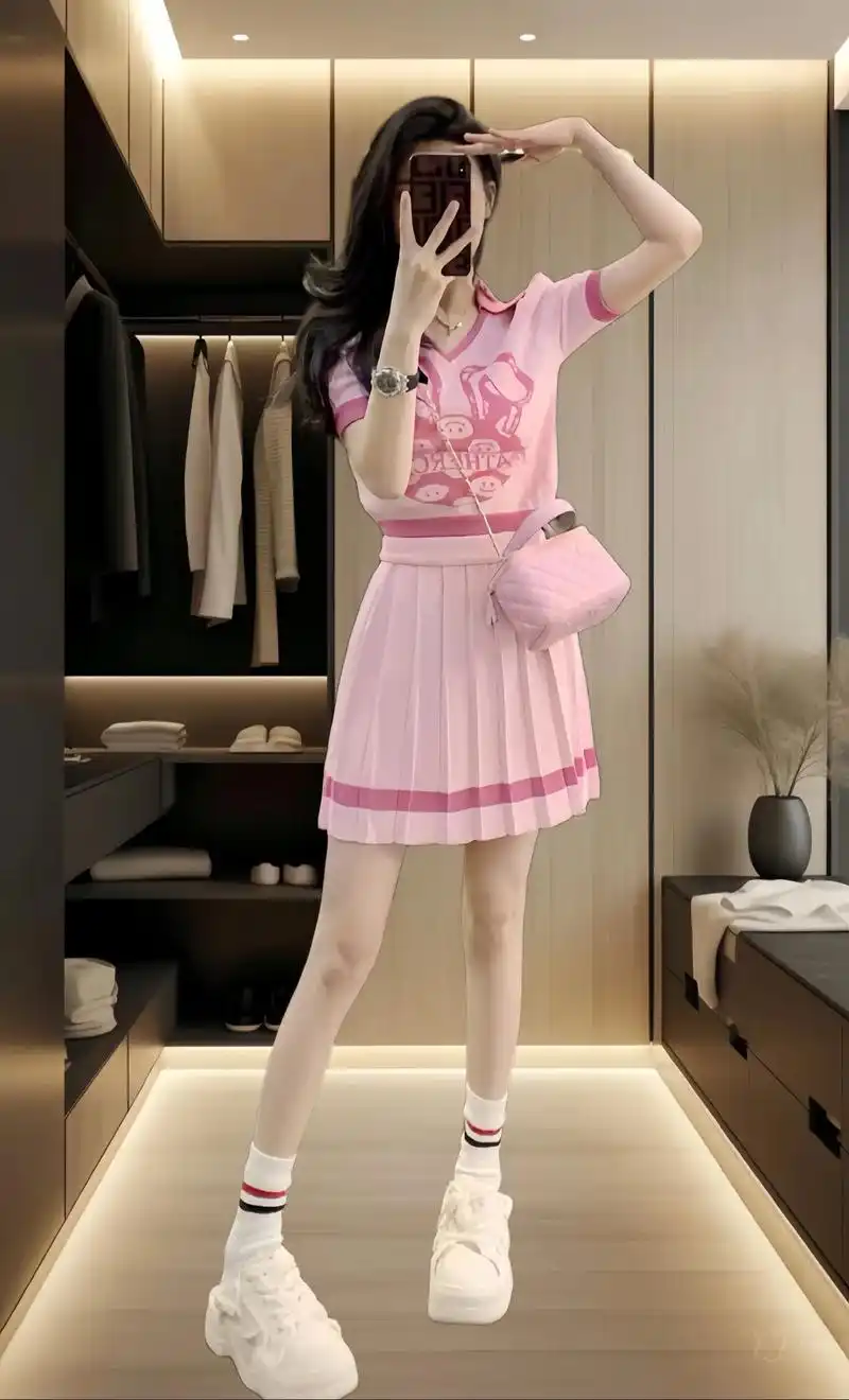 夏天穿搭套装裙小个子气质显瘦减龄小香风百褶裙两件套