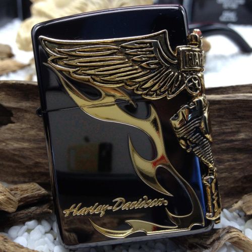 zippo原装正品打火机 镀金哈雷火焰 大侧鹰发动机 hdp-24 限量版