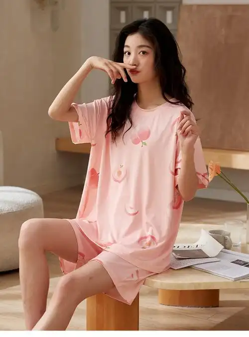 雪俐2023年新款夏季睡衣女甜美短袖睡裙薄款可爱家居服套装可外穿