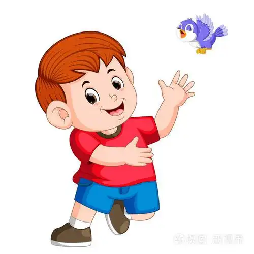 可爱的男孩玩鸟