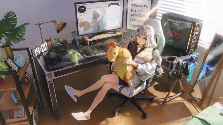 美少女 房间 电脑 異世界 二次元动漫壁纸