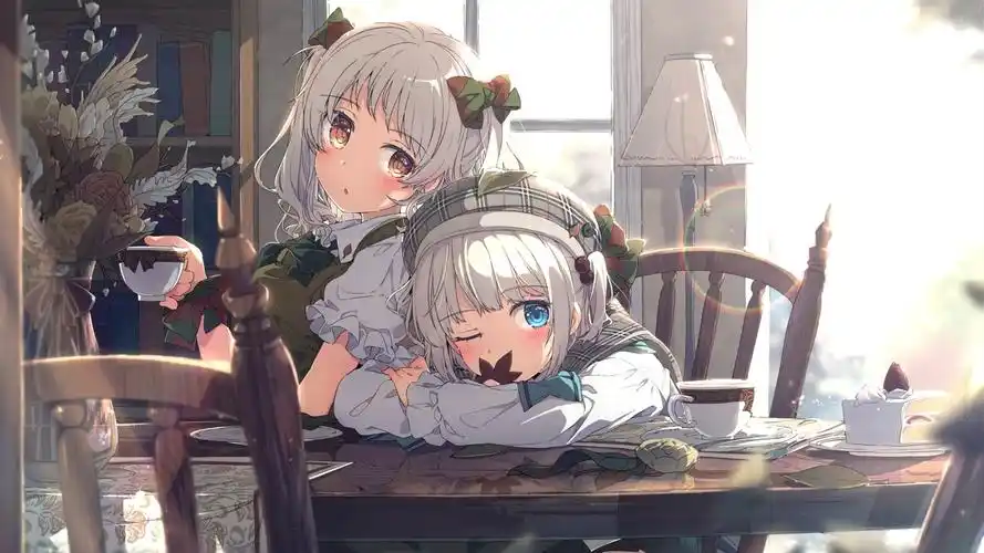 卡通人物二次元姐妹下午茶动漫卡通壁纸