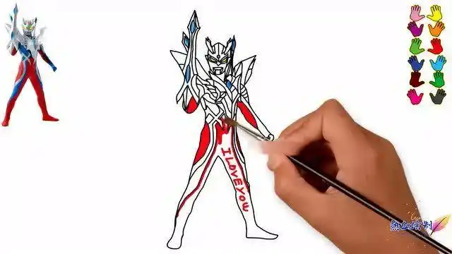 手绘正在战斗中的赛罗奥特曼无限形态