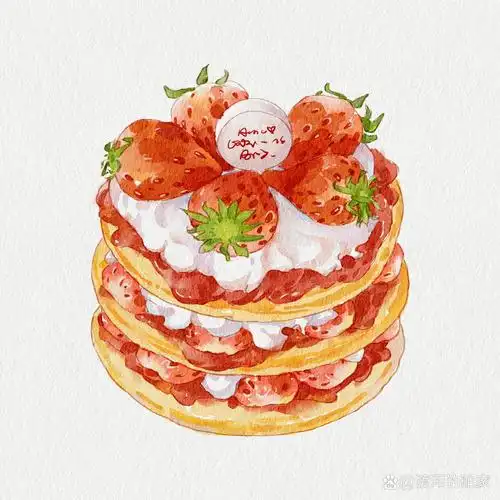 ipad 水彩手绘美食 (附过程)|草莓松饼蛋糕