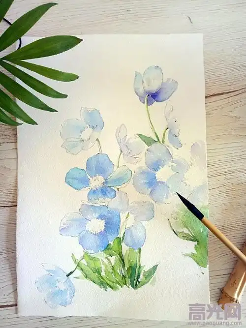 小清新水粉花卉画法步骤,用水粉画好看的蓝色小花