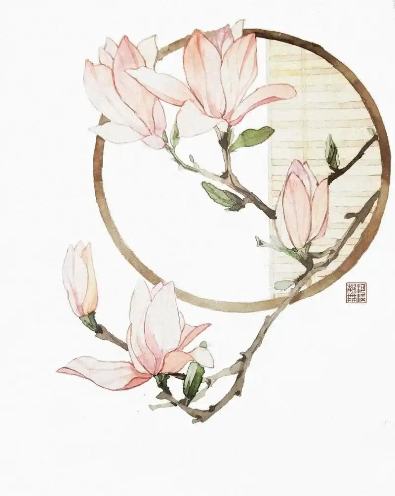 一些临摹的水彩花卉.玉兰,桃花,甘棠,梨花,桂花,扶桑#古风 - 抖音