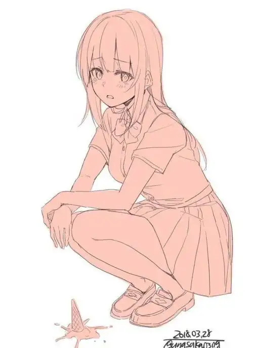 【绘画素材】超正のjk少女线稿图,裙子太短不准进校嗷