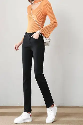 直筒裤女宽松牛仔裤女高腰弹力牛仔长裤女阔腿裤女黑色裤子女显瘦