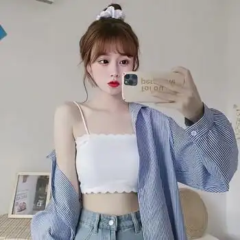 内衣女学生韩版初高中生防走光抹胸裹胸少女薄款打底吊带背心白色xl