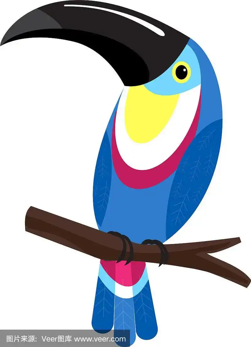 巨嘴鸟在分支图标卡通风格