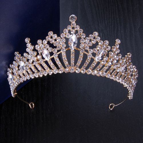 跨境韩式新娘合金皇冠头饰礼服配件 婚礼王冠白色水晶皇冠头箍