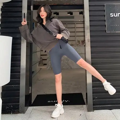 五分裤女夏高腰紧身打底裤鲨鱼皮芭比瑜伽健身运动短裤外穿骑行裤