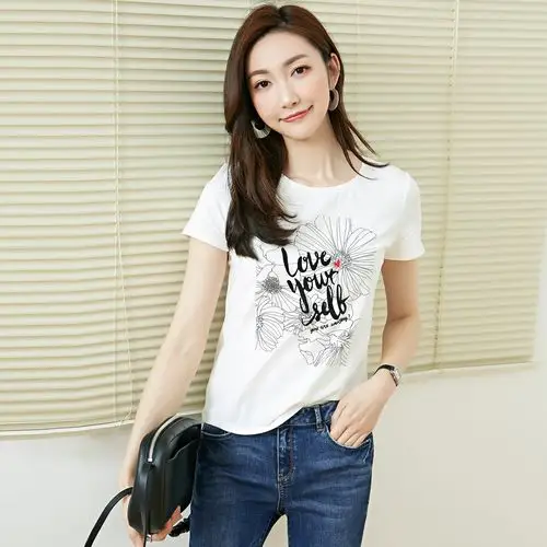 短袖t恤女2018新款白色学生宽松韩版半袖百搭字母印花上衣chic潮