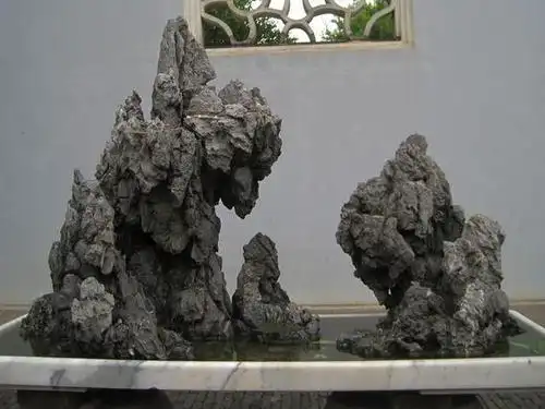 是用来表现峰岳山岚的,利用一些山石来做出自然的缩影,这就是山水盆景