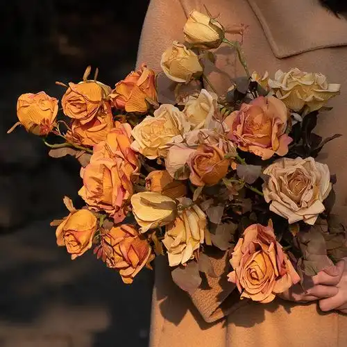 复古油画玫瑰仿真花仿干花ins客厅餐桌假花仿真花