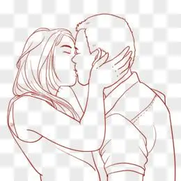 手绘白描情侣接吻线稿免抠元素