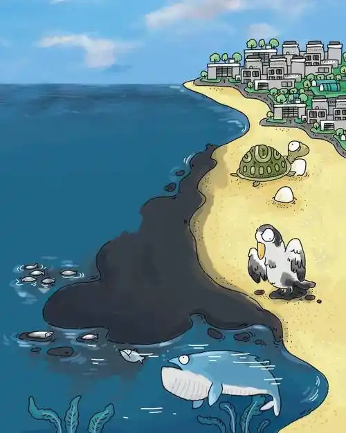 油比水轻,其浮在海面上不仅会造成水体污染,还会危害海洋生物.