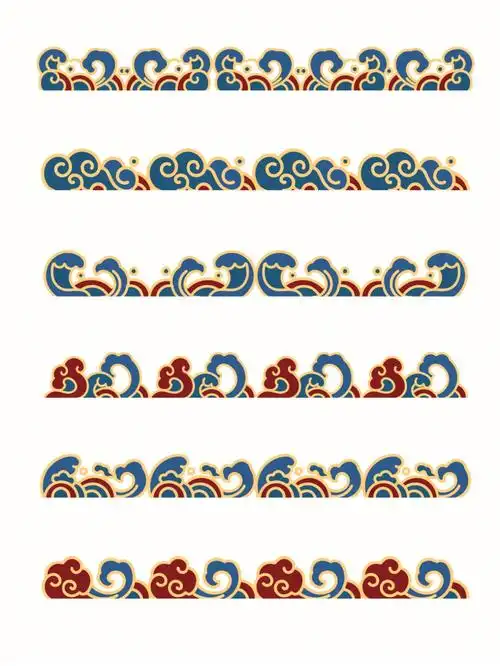 中国风古典国潮祥云纹浪花纹底部花边边框